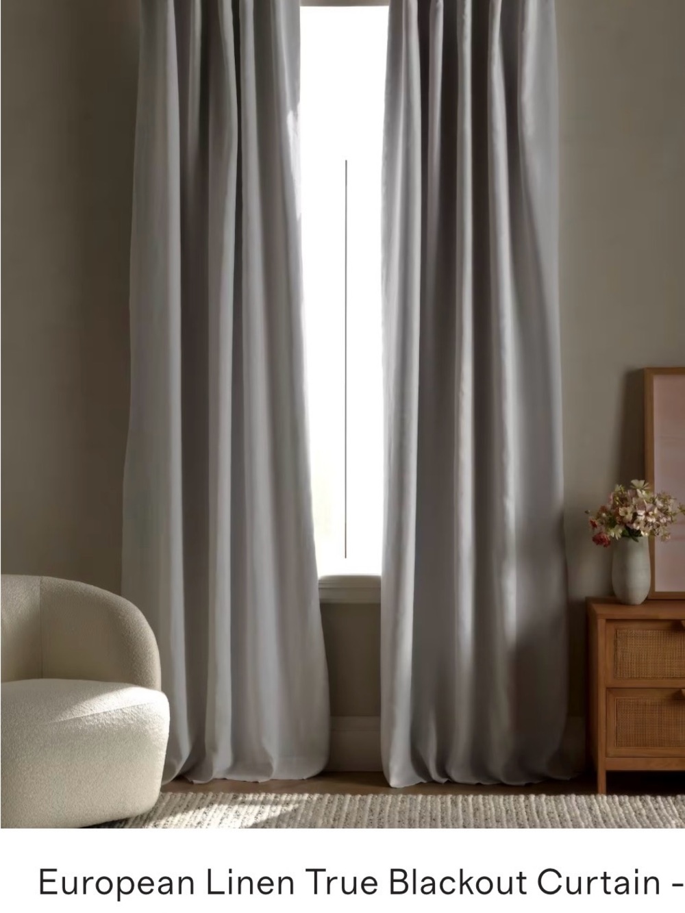 Quince European Luxe Linen Blackout Curtain Panel Cloud  (one panel)